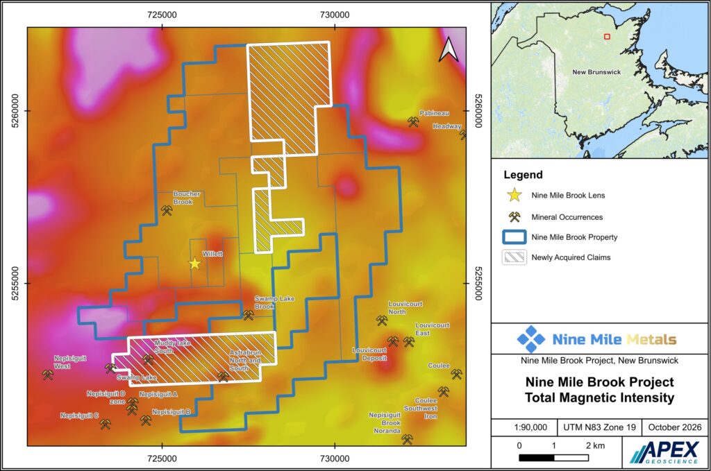Nine Mile Brook Project – Total Magnetic Intensity, APEX Geoscience, October 2026