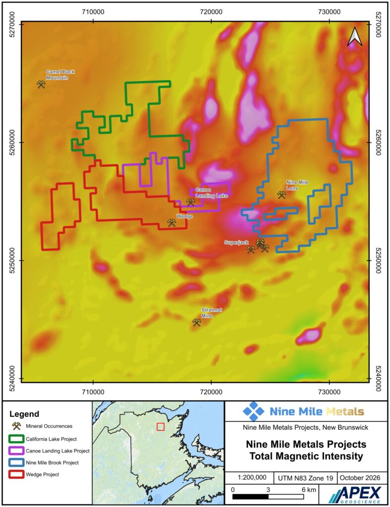 Nine Mile Metals Projects – Total Magnetic Intensity, APEX Geoscience, October 2026